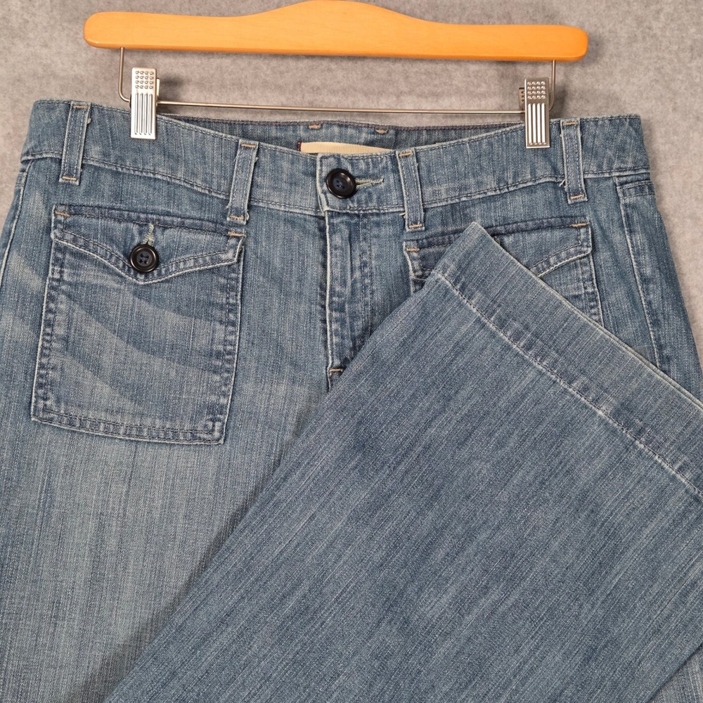 Gap 2008 Women 12 LE 1969 Collection Wide Leg Flare Jeans Blue baggy y2k patch